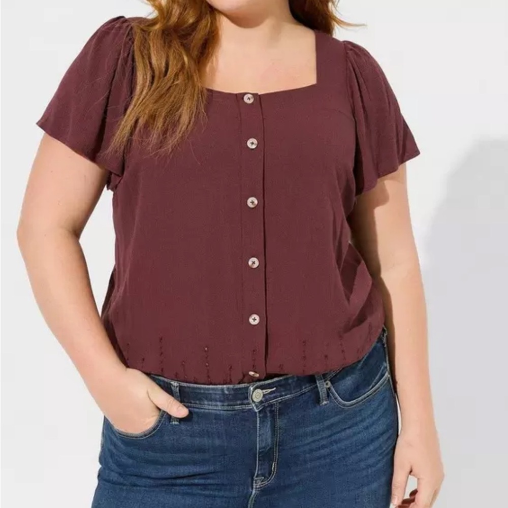 Torrid | Washable Gauze Square Neck Eyelet Top Burgundy Womens Size 5X